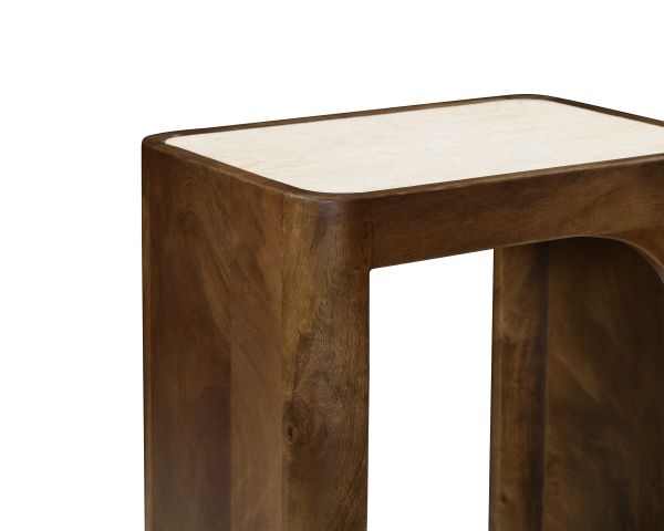 Table de chevet en bois foncé design organique "Netty" avec plateau effet travertin