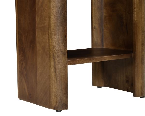 Table de chevet en bois foncé design organique "Netty" avec plateau effet travertin