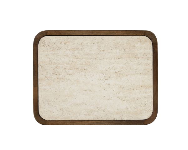 Table de chevet en bois foncé design organique "Netty" avec plateau effet travertin