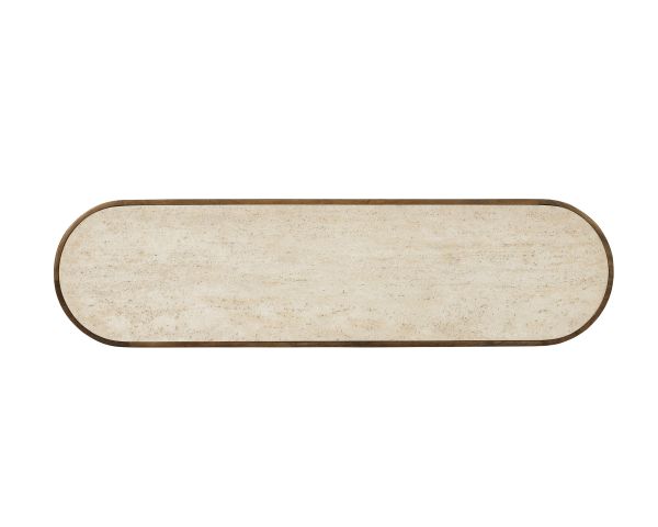 Console en bois foncé design organique "Netty" avec plateau effet travertin
