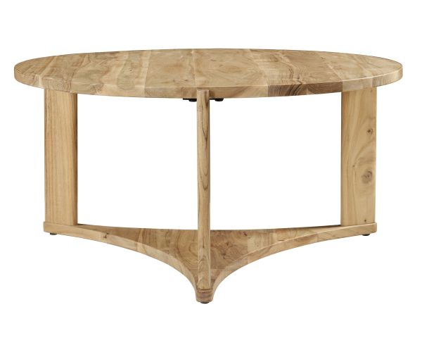 Mesa de salón redonda de diseño minimalista «Trudy», de madera maciza de acacia