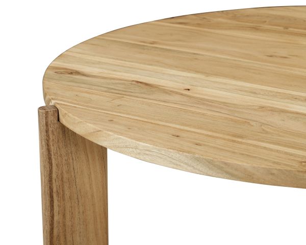 Mesa de salón redonda de diseño minimalista «Trudy», de madera maciza de acacia
