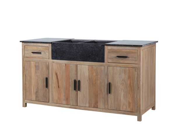 Mueble de fregadero de madera maciza y piedra, 164 cm, «Grand Chef»