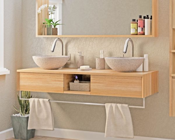 Mueble suspendido para lavabo de teca con toallero, 140 cm, «Tika»