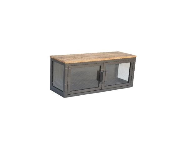 Estantería con puertas de cristal para colgar, con estructura de metal y tablero de madera maciza «Black Cook»