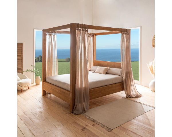 Cama con dosel de roble aceitado para colchón de 160 x 200 cm «Kamaia»