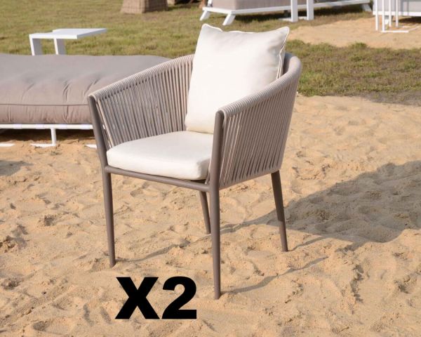 Lote de 2 sillas de jardín de diseño, de tela y aluminio color champán, modelo «Cheverny»