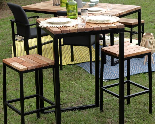 Taburete de bar de metal y madera exótica «Garden»
