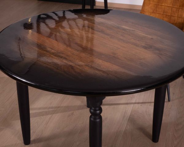 Mesa de comedor redonda bicolor con acabado lacado en madera «Pop Vintage», 120 cm