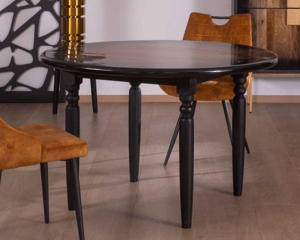 Mesa de comedor redonda bicolor con acabado lacado en madera «Pop Vintage», 120 cm