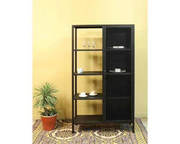 Armario industrial de metal negro, 1 puerta y 4 estantes, modelo «Atelier», alt. 180