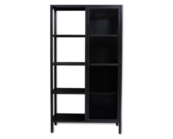 Armario industrial de metal negro, 1 puerta y 4 estantes, modelo «Atelier», alt. 180