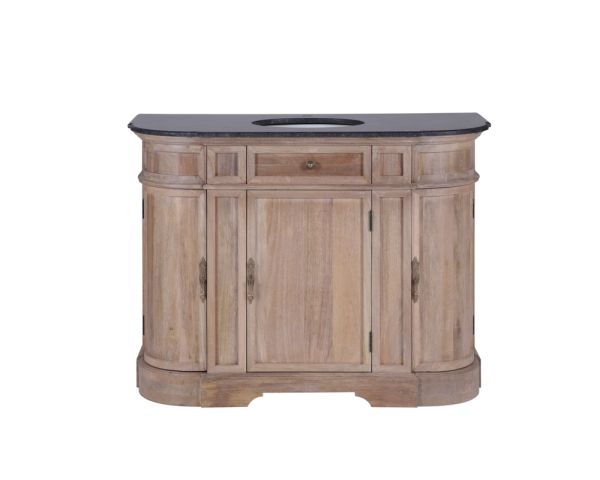 Mueble de baño de piedra con un lavabo de madera maciza redondeado «Églantine»