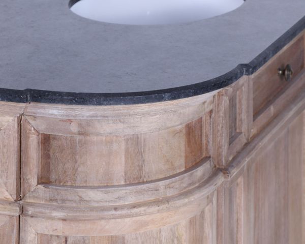 Mueble de baño de piedra con un lavabo de madera maciza redondeado «Églantine»