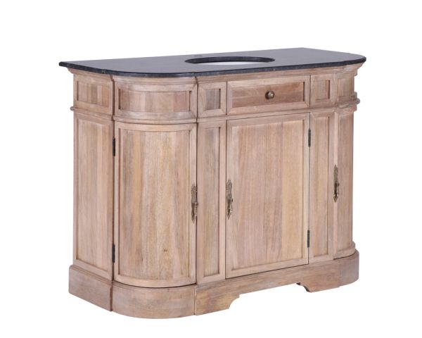 Mueble de baño de piedra con un lavabo de madera maciza redondeado «Églantine»