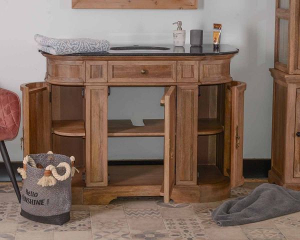 Mueble de baño de piedra con un lavabo de madera maciza redondeado «Églantine»