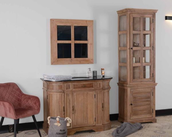 Mueble de baño de piedra con un lavabo de madera maciza redondeado «Églantine»