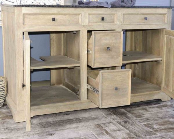 Mueble de baño con dos lavabos, de madera de mango y cuarzo blanco «Elégance»