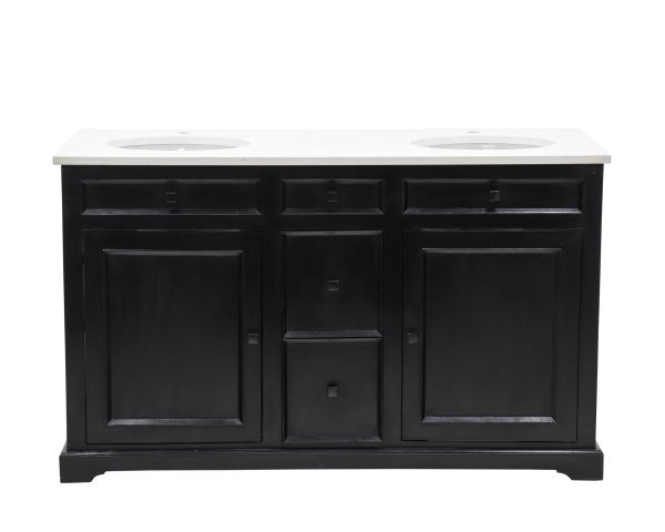 Mueble de baño negro con encimera de cuarzo blanco «Elégance»