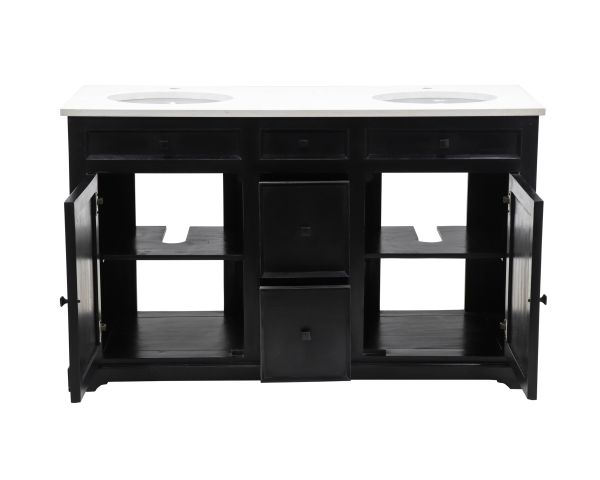 Mueble de baño negro con encimera de cuarzo blanco «Elégance»