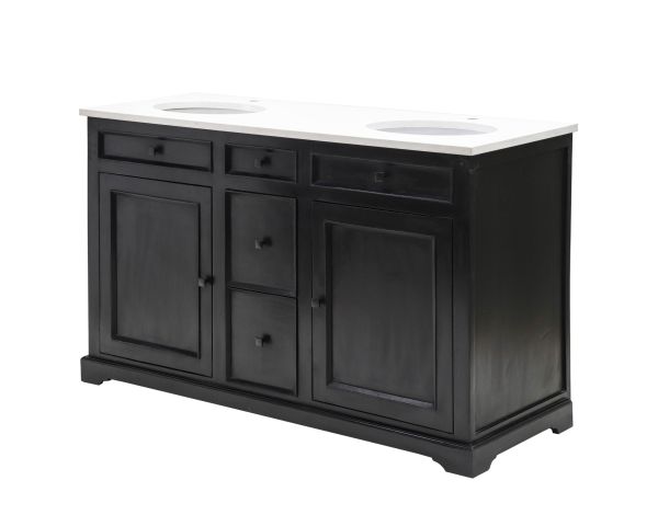 Mueble de baño negro con encimera de cuarzo blanco «Elégance»