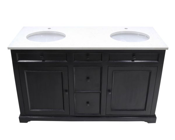 Mueble de baño negro con encimera de cuarzo blanco «Elégance»