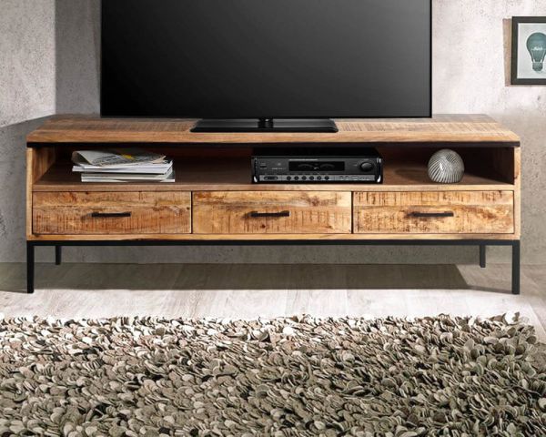 Mueble para la tele de estilo minimalista, en madera maciza de mango y metal «Mango» 