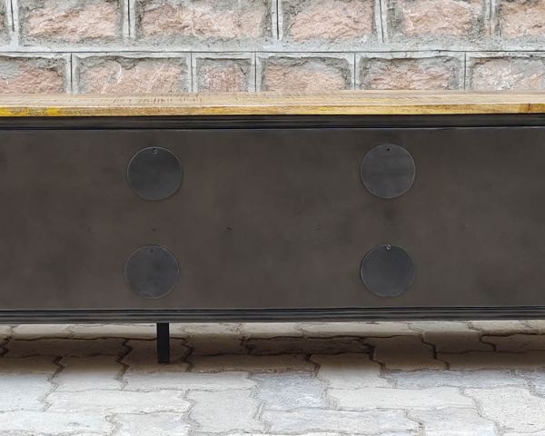 Mueble para la tele negro de metal y madera «Dowtoun», estilo taller, 220 cm