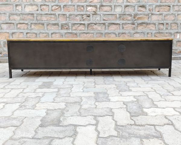 Mueble para la tele negro de metal y madera «Dowtoun», estilo taller, 220 cm