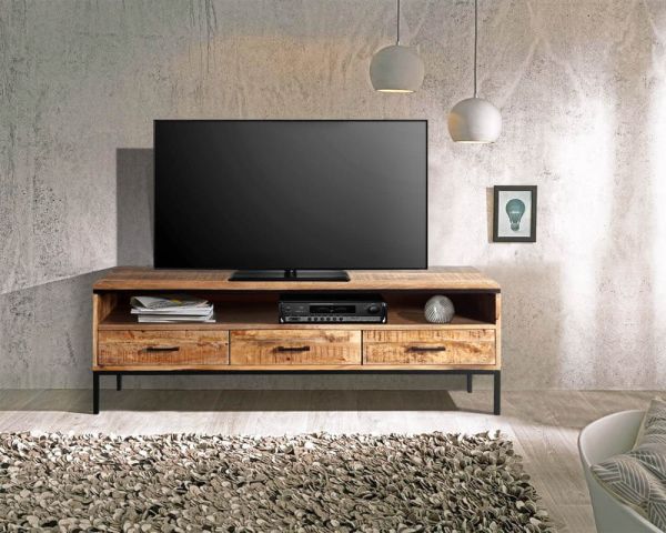 Mueble para la tele de estilo minimalista, en madera maciza de mango y metal «Mango» 