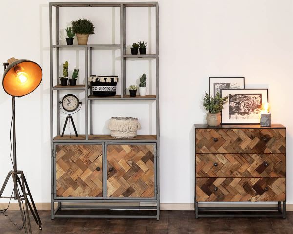 Estantería industrial de 180 x 90 cm, de metal gris y madera de mango «Kaloupilé»