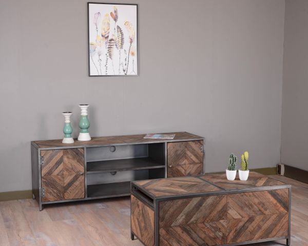 Mesa de centro tipo bar de metal y madera industrial de 100 cm «Wood»