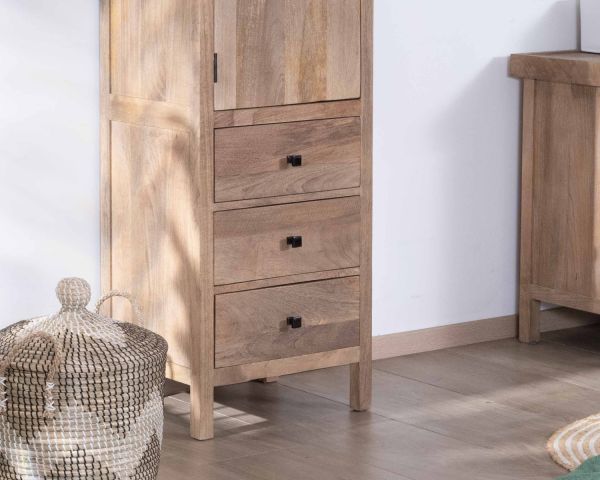 Mueble de almacenamiento de madera maciza de mango con puerta y cajones «Maestro»