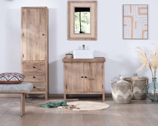 Mueble de almacenamiento de madera maciza de mango con puerta y cajones «Maestro»
