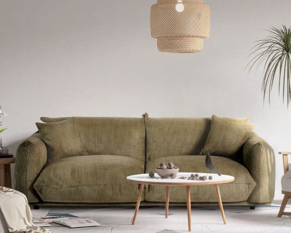 Sofá retro de 3 plazas de terciopelo verde caqui «Moon»