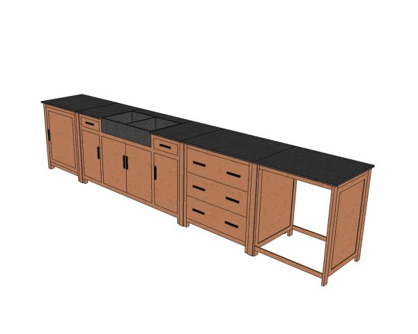 Mueble de fregadero de madera maciza y piedra, 164 cm, «Grand Chef»