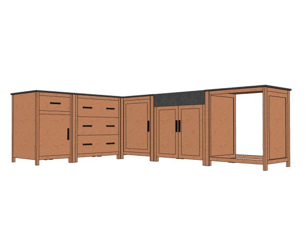 Mueble de fregadero de madera maciza y piedra, 164 cm, «Grand Chef»