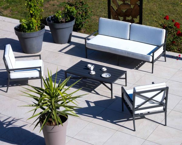 Conjunto clásico de 3 piezas de muebles de jardín en gris, de aluminio y tela «Chambord»