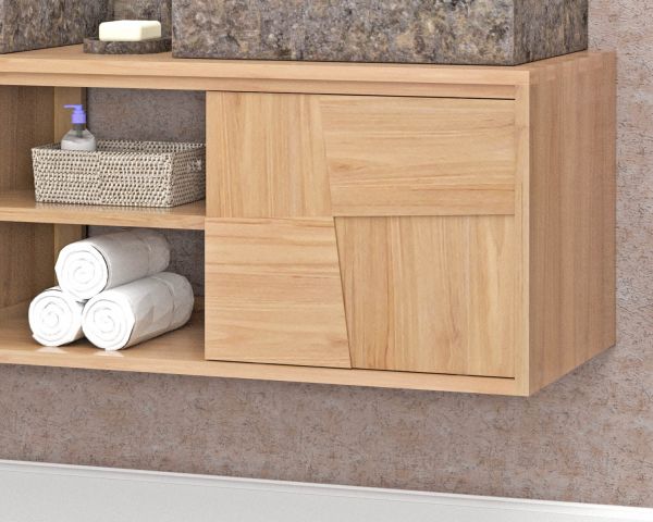 Mueble bajo lavabo suspendido de teca con puertas correderas de 140 cm «Tao»
