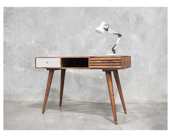Escritorio escandinavo de palisandro «Vintage grey» con cajón blanco