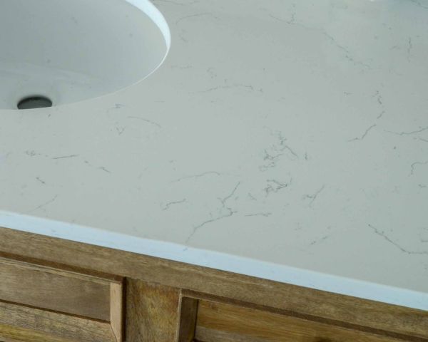Mueble de baño con dos lavabos, de madera de mango y cuarzo blanco «Elégance»