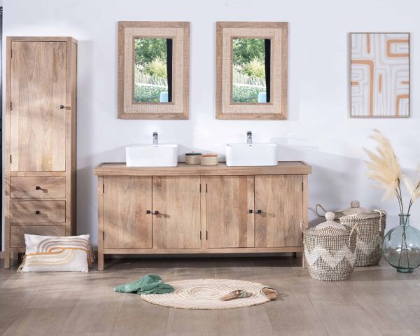 Mueble de almacenamiento de madera maciza de mango con puerta y cajones «Maestro»