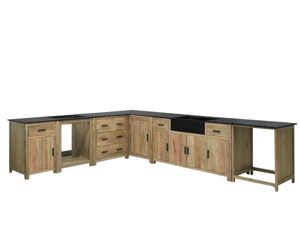 Mueble de fregadero de madera maciza y piedra, 164 cm, «Grand Chef»