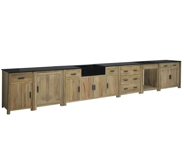 Mueble de fregadero de madera maciza y piedra, 164 cm, «Grand Chef»