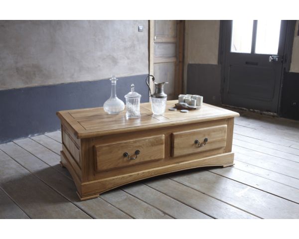 Mesa de centro con 2 cajones de roble macizo «Antique»