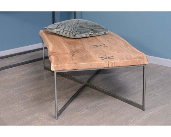 Mesa de centro rectangular con base de metal y madera, 117 cm, «Zen»