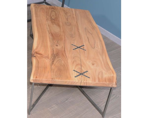 Mesa de centro rectangular con base de metal y madera, 117 cm, «Zen»
