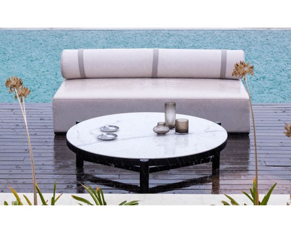 Mesa de centro redonda de cerámica y aluminio, diámetro 126 «Sokha Beach»