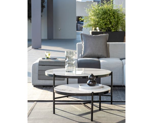 Mesa de centro blanca y negra, de cerámica y aluminio, 80 de diámetro, «Lazy Beach»