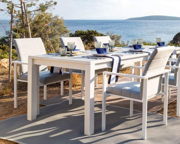 Silla de jardín moderna de tela Sunbrella y aluminio blanco «Terrasse»